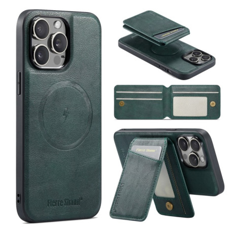 Чохол Fierre Shann Oil Wax Cow Leather Magnetic Card Holder на iPhone 16 Pro - зелений