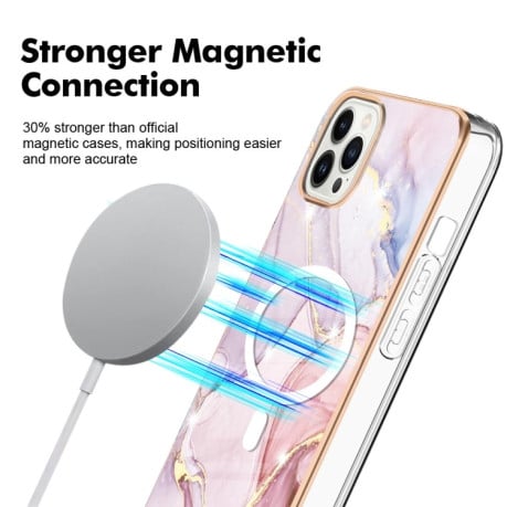Протиударний чохол Marble Pattern Dual-side IMD Magsafe для iPhone 15 Pro Max - золото