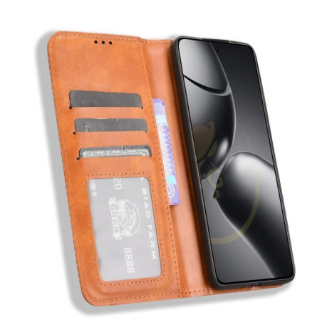 Чохол-книжка Magnetic Buckle Retro Crazy Horse Texture на Xiaomi 14T Pro - коричневий