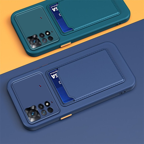 Противоударный чехол Card Slot Design для Xiaomi Redmi Note 11 / Poco M4 Pro 4G - голубой