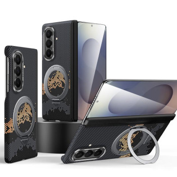 Чохол Sulada з кевларовою текстурою та магнітним тримачем на Samsung Galaxy Fold8 Ultra 5G — чорний
