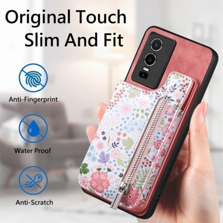 Чохол протиударний Retro Painted Zipper Wallet для Vivo Y76 5G - рожевий