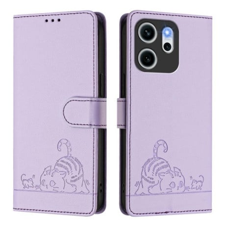 Чехол-книжка Cat Embossing Pattern на OPPO Reno14 F 5G - фиолетовый
