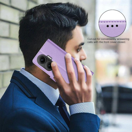 Чехол-книжка Litchi Texture RFID Anti-theft Leather для Xiaomi Poco F7 5G - фиолетовый