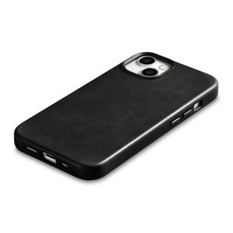 Кожаный чехол iCarer Leather Oil Wax (MagSafe) для iPhone 14 - черный