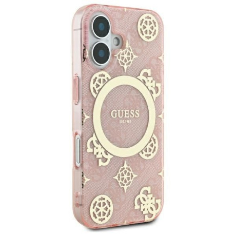Оригинальный чехол Guess IML Peony On 4G Background MagSafe для iPhone 16 - Pink