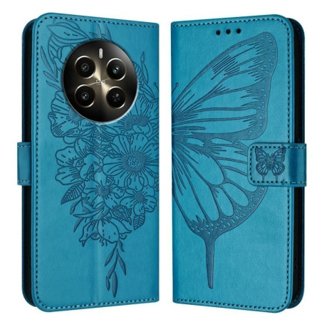 Чехол-книжка Embossed Butterfly для Realme 12 Pro/12 Pro Plus - синий