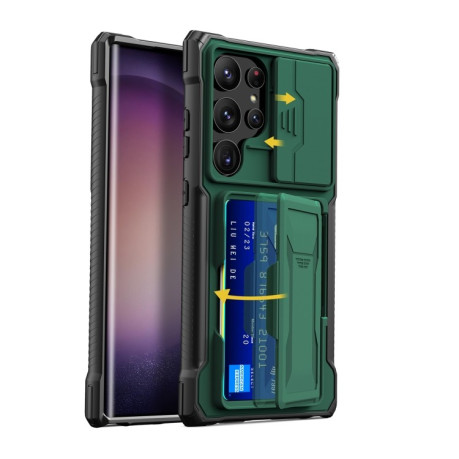 Протиударний чохол Full Coverage Phone Case with Holder / Card Slot на Samsung Galaxy S24 Ultra 5G - зелений