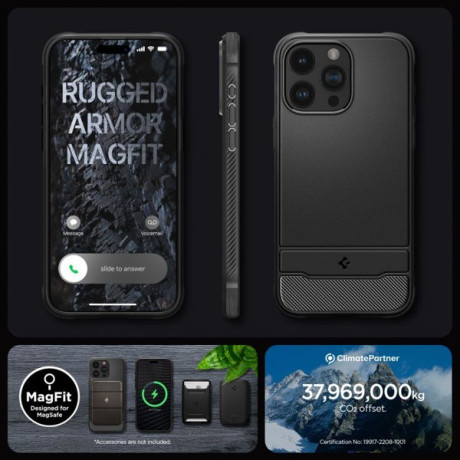 Оригинальный чехол Spigen Rugged Armor Mag MagSafe для iPhone 15 Pro - Matte Black