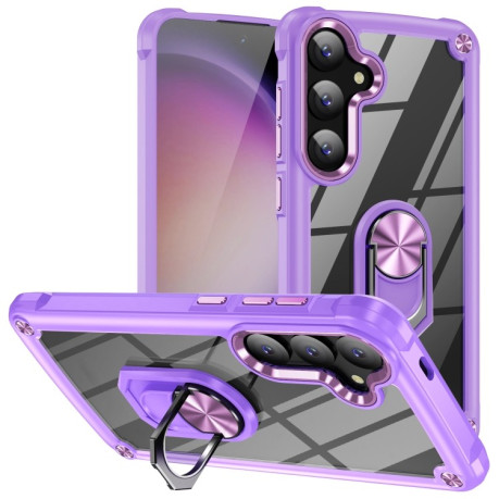 Противоударный чехол Acrylic Ring Holder на Samsung Galaxy S25+ 5G - фиолетовый