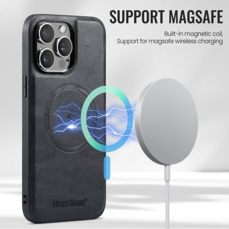 Чохол Fierre Shann Oil Wax Cow Leather Magnetic Card Holder для iPhone 16 Pro - чорний