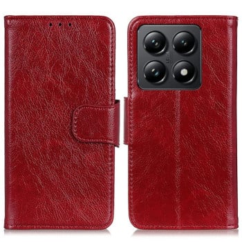 Чехол-книжка Mirren фактура “Crazy Horse” с магнитным хлястиком на Xiaomi 14T Pro - красный