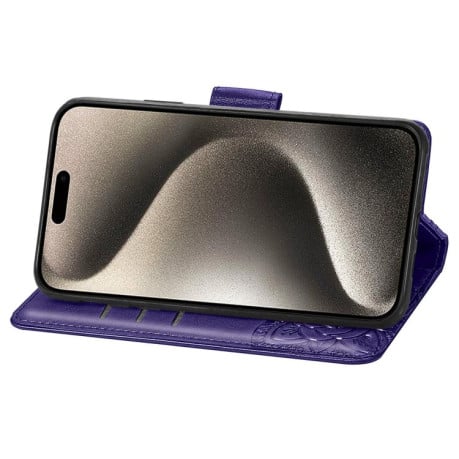 Чохол-книжка Butterfly Love Flower Embossed для iPhone 16 Pro Max - фіолетовий