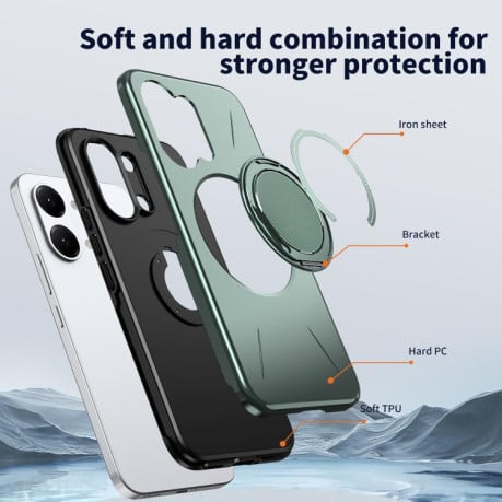 Чохол Metal Rotation Holder MagSafe TPU Hybrid PC з металевим поворотним тримачем і MagSafe на Xiaomi Redmi Turbo 5 Max 5G / Poco X8 Pro Max 5G — сіро-зелений