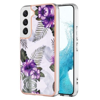 Противоударный чехол Electroplating IMD для Samsung Galaxy S23 5G - Purple Flower