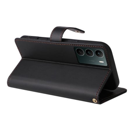 Чехол-книжка Six Card Slots Buckle Leather with Lanyard на Realme C75 - черный
