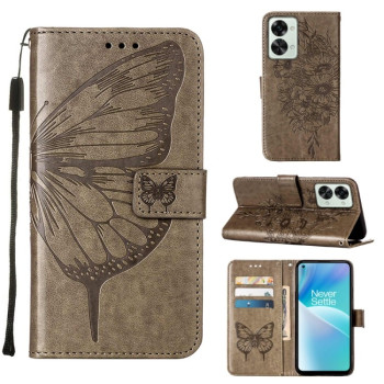 Чехол-книжка Embossed Butterfly для OnePlus Nord 2T 5G - серый