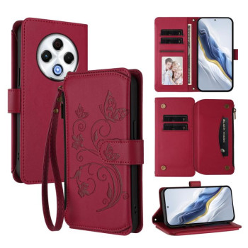 Чехол-книжка Escase кошелёк на молнии на Tecno Spark 30 4G — бордовый