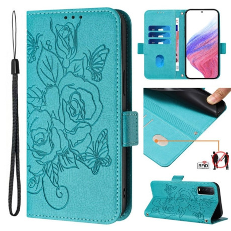 Чехол-книжка Embossed Rose RFID Anti-theft Leather для Vivo Y20 / Y20i / Y20s / Y11s / Y12s - голубой