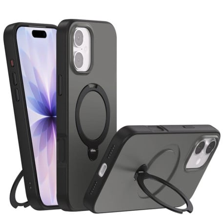 Чехол Contrast Color Rotation с подставкой 360 и Magsafe на iPhone 17 - черный