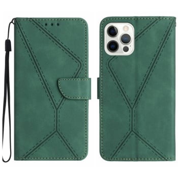 Чехол-книжка Stitching Embossed Leather для iPhone 15 Pro Max-зеленый