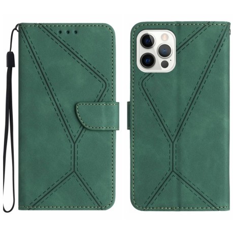 Чохол-книжка Stitching Embossed Leather для iPhone 15 Pro Max-зелений