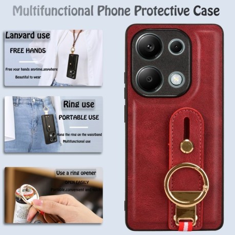 Противоударный чехол Wristband Leather Back для Xiaomi Redmi Note Redmi Note 14S/ 13 Pro 4G / POCO M6 Pro 4G - красный