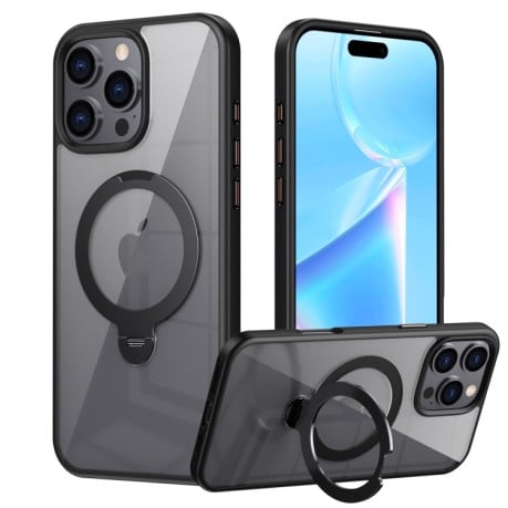 Ударозахисний чохол Transparent MagSafe Magnetic Rotating Ring Holder на iPhone 16 Pro - чорний