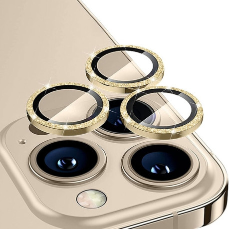 Защитное стекло на камеру для ENKAY Hat-Prince Glitter Rear Lens Aluminium для iPhone 15 Pro / 15 Pro Max - золотое