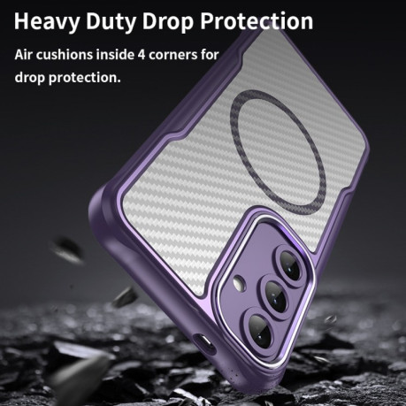 Ударозащитный чехол Carbon Fiber Texture MagSafe Translucent на Samsung Galaxy S25+ 5G - фиолетовый