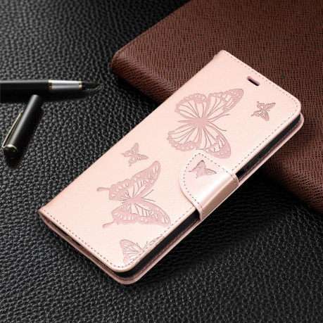 Чехол-книжка Butterflies Pattern на Xiaomi Mi 10T Lite - розовое золото