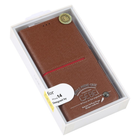 Чехол-книжка GEBEI Top-grain для iPhone 15 - коричневый