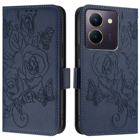 Чохол-книжка Embossed Rose RFID Anti-theft Leather для Vivo Y36 5G / 4G / Y27s 4G Global - синій