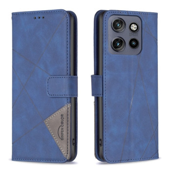 Чехол-книжка с фактурой Rhombus и магнитным хлястиком на Motorola Edge 50 Neo - синий