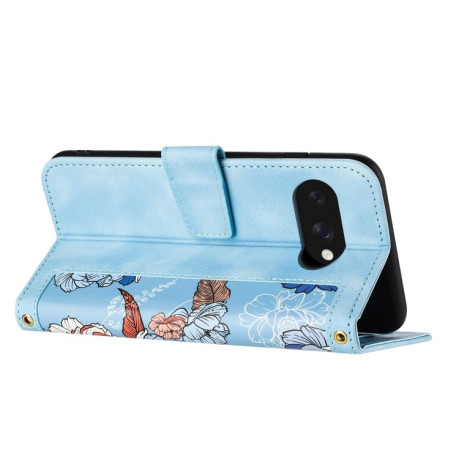Чехол-книжка Floral Pattern Leather для Google Pixel 9a - голубой