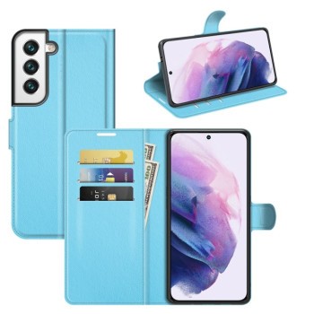 Чехол-книжка с фактурой Litchi и магнитным хлястиком на Samsung Galaxy S22 - синий