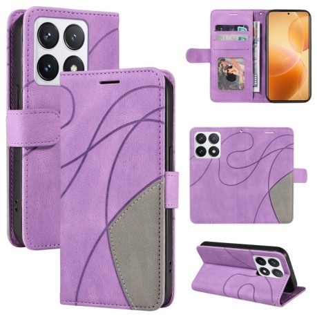 Чохол-книжка Dual-color Splicing Flip Leather для Xiaomi 14T Pro - фіолетовий