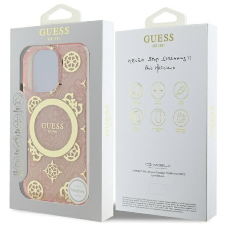 Оригінальний чохол Guess IML Peony On 4G Background MagSafe для iPhone 16 Pro - Pink