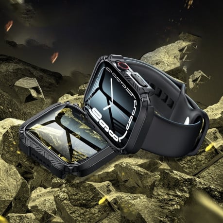 Противоударная накладка с защитным стеклом Armor Waterproof для Apple Watch Series 8/7 45mm - черная