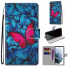 Чехол-книжка Coloured Drawing Cross для Samsung Galaxy S22 Ultra 5G - Big Red Butterfly On Blue