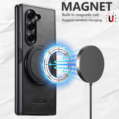 Чехол Suteni G3 Oil Wax 360 Rotation Holder MagSafe на Samsung Galaxy Fold 7 5G — черный