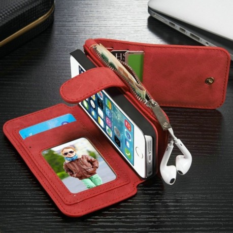 Кожаный Чехол Кошелек CaseMe Wallet для iPhone 5/ 5S/ SE - красный