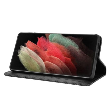 Чехол-книжка Magnetic Buckle Retro Crazy Horse Texture на Samsung Galaxy S21 Ultra - черный