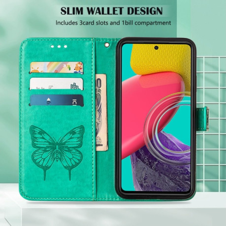 Чехол-книжка Embossed Butterfly для Samsung Galaxy M33 5G  - зеленый