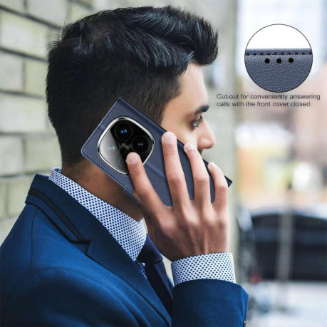 Чехол-книжка Litchi Texture RFID Anti-theft Leather для Xiaomi  Redmi Note 14 Pro 4G - синий