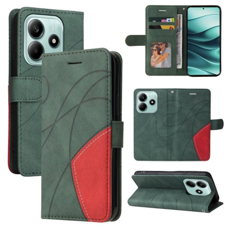 Чохол-книжка Dual-color Splicing Flip Leather для Xiaomi Redmi Note 14 5G/Poco M7 Pro 5G - зелений