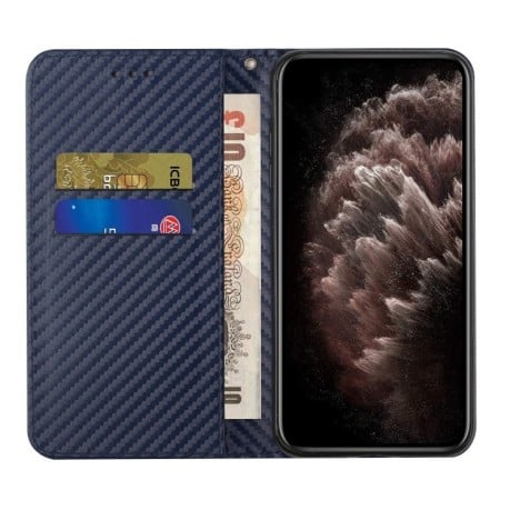 Чехол-книжка Carbon Fiber Texture Magnetic Flip для iPhone 16 Pro Max - синий