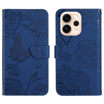 Чехол-книжка с мягкой фактурой и тиснением Butterfly на OPPO Reno15 Pro 5G Global — синий