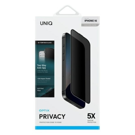 Защитное стекло Uniq Optix Privacy with privacy applicator для iPhone 16 - черное