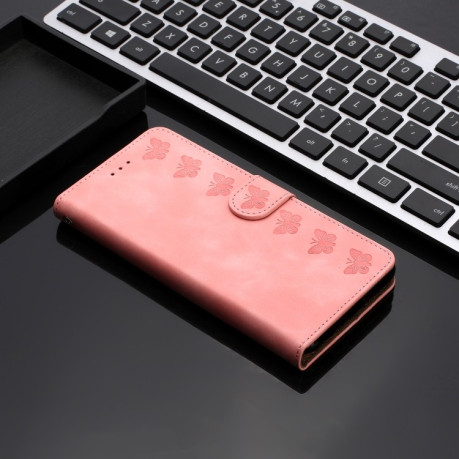 Чехол-книжка Seven Butterflies Embossed Leather для Motorola Edge 50 5G - розовый